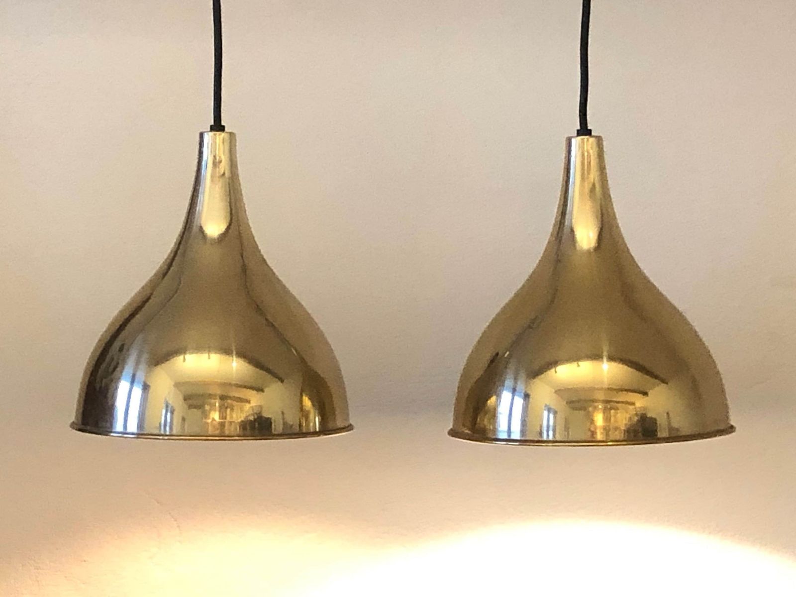Pair Of Jo Hammerborg Danish Mid Century Modern “Silhuet” Ceiling Lamps In Gold Designed For Fog & Mørup photo 246.0