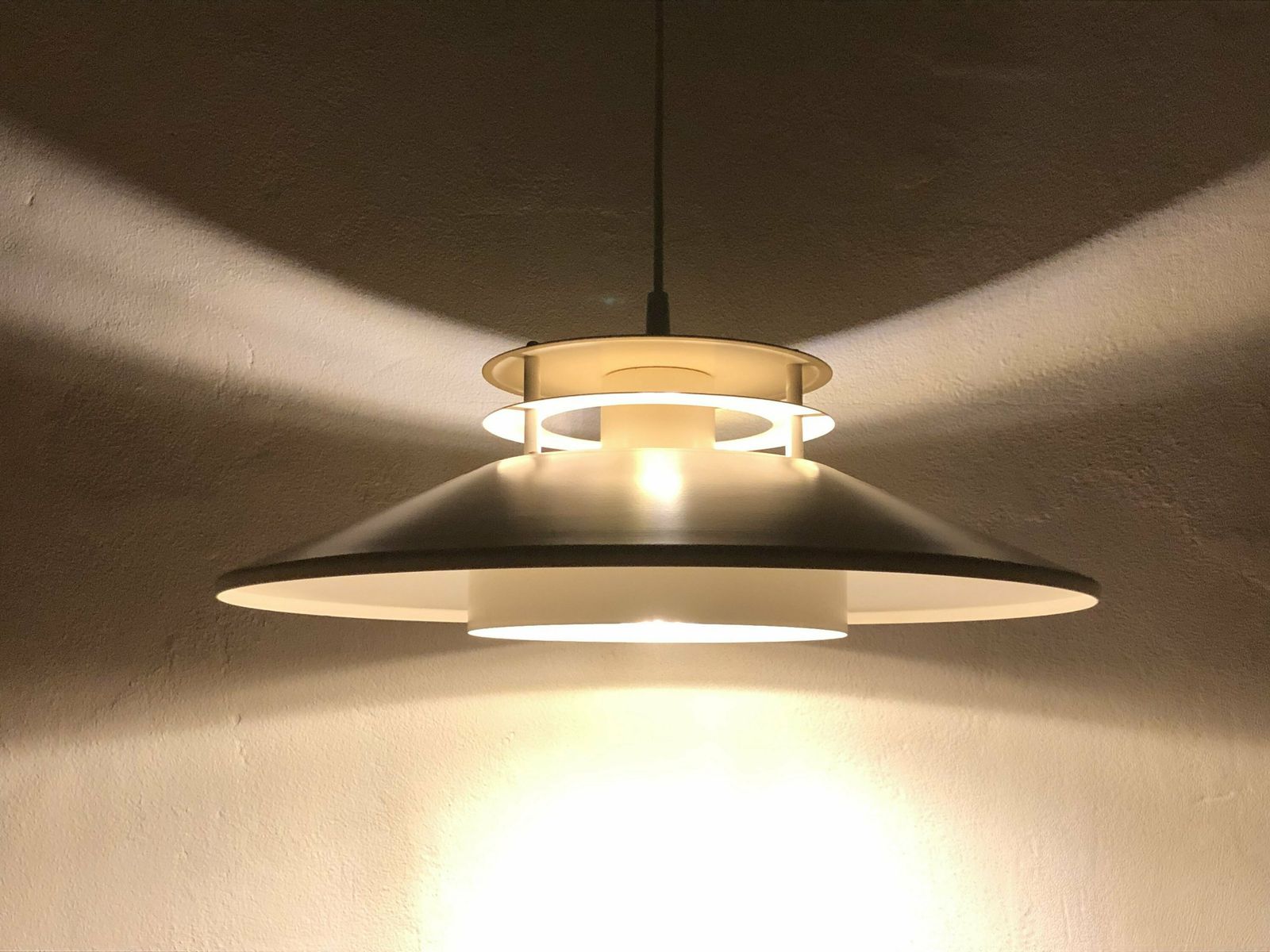 Danish Mid Century Modern Ceiling Lamp In Off White Metal With Multilayer Shades In Minimalist Design photo furniture