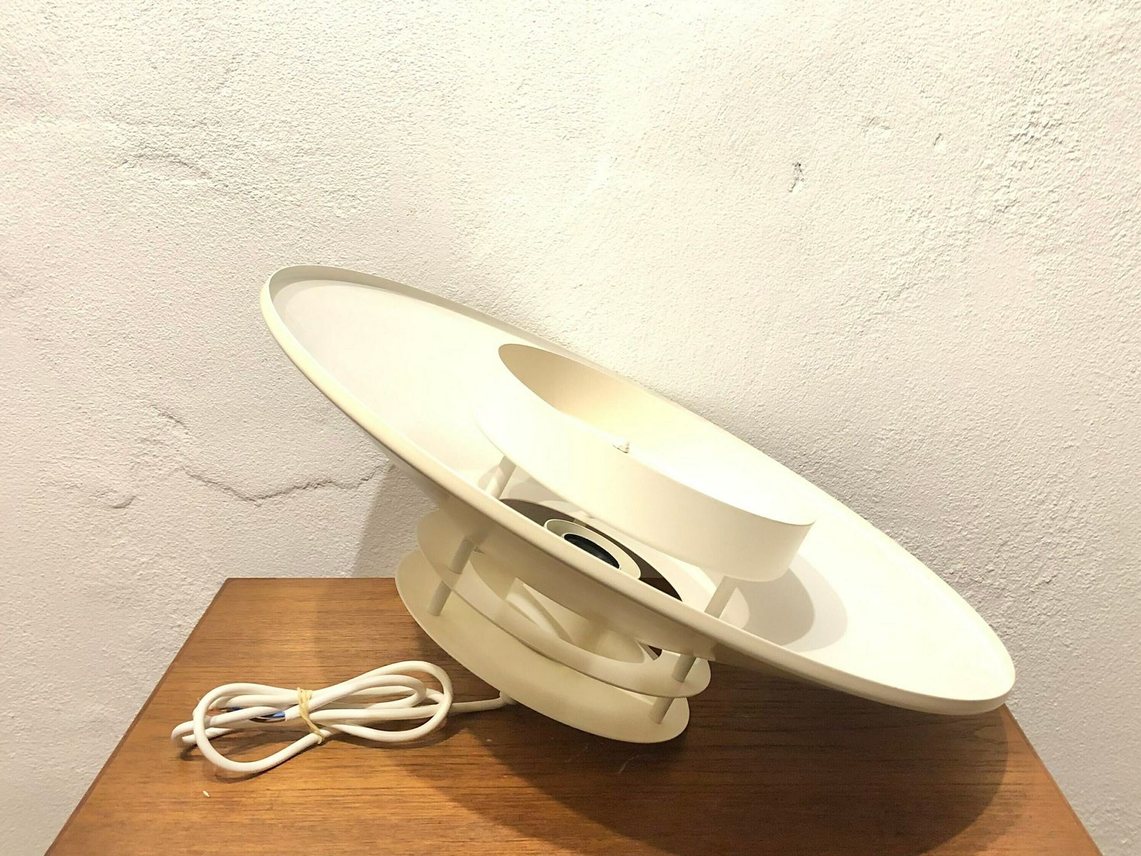 Danish Mid Century Modern Ceiling Lamp In Off White Metal With Multilayer Shades In Minimalist Design photo vintage