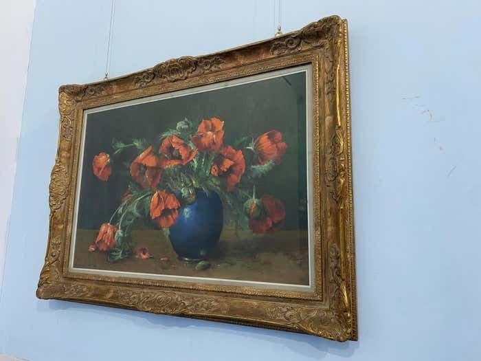 photo furniture Pastel Painting Vase With Flowers Signed Jaak Van Den Seylbergh  Belgium 1950s