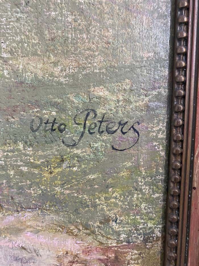Antique Oil Painting Bucolic Scene Signed Otto Peters Hungary 1890 photo for sale