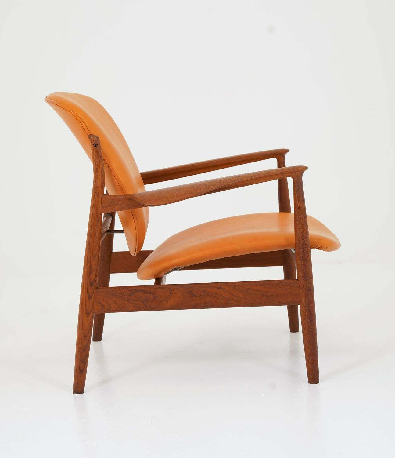 Finn Juhl Cognac Leather And Teak Lounge Chair Model Fd 136 photo for sale