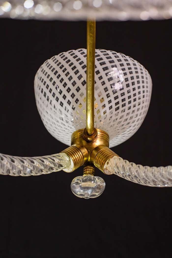 photo for sale Elegant Art Deco Reticello Murano Glass Chandelier By Venini, 1940