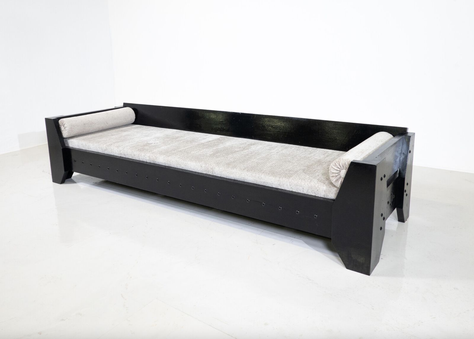 Modernist Sofa / Daybed, Black Wood And Fabric, 1960s
