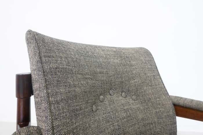 Mid Century Modern Pair Of Armchairs, Wood And Grey Fabric, Italy, 1960s photo vintage