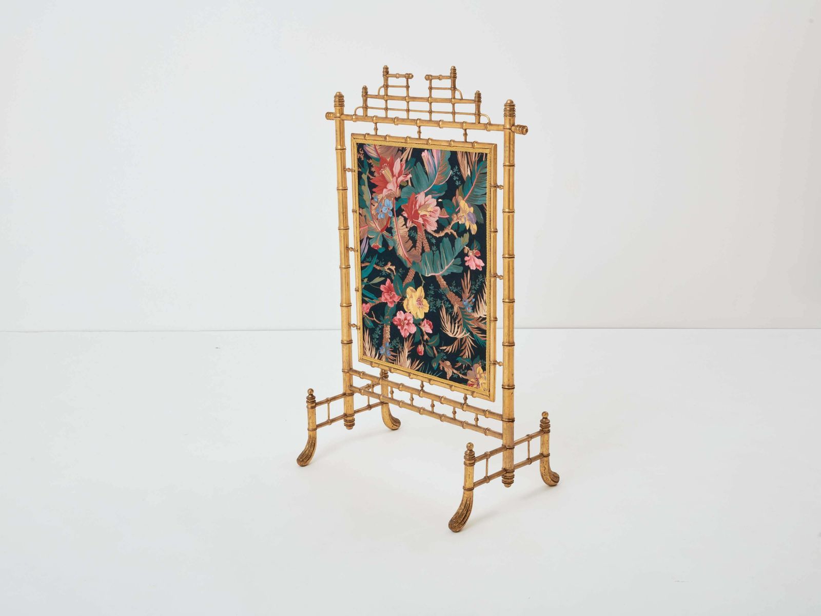 Pare-feu décoratif français en bois doré imitation bambou, années 1960 photo for sale