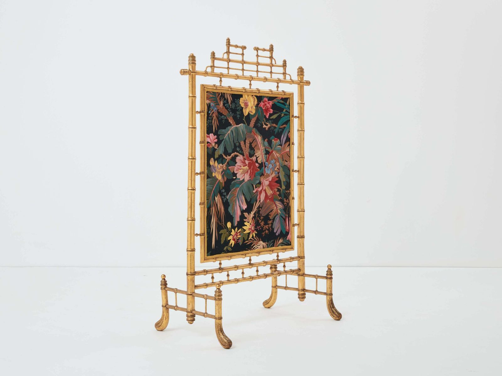 photo furniture Pare-feu décoratif français en bois doré imitation bambou, années 1960