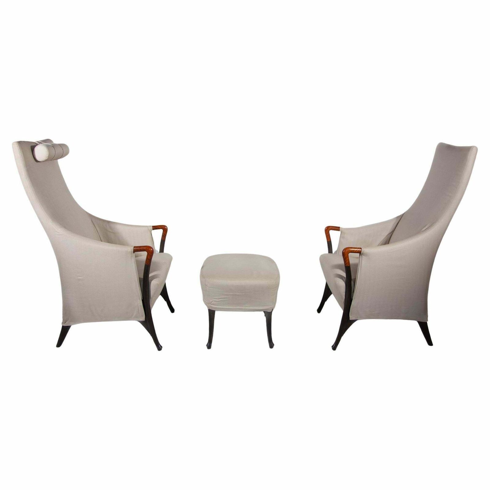 Set Of Two Highback Lounge Chairs And Footstool By Umberto Asnago, 1980
