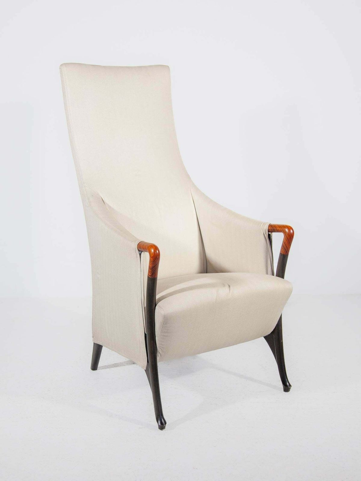Set Of Two Highback Lounge Chairs And Footstool By Umberto Asnago, 1980 photo for sale