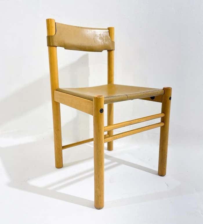 Mid Century Modern Set Of 6 Wood And Leather Chairs, Italy, 1960s photo Furniture