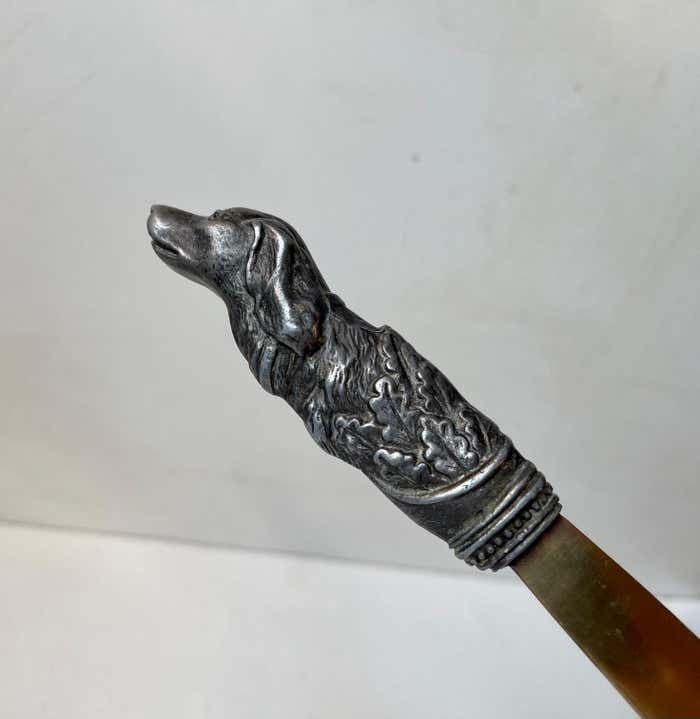 Antique Italian Brass Letter Opener With Pewter Dog Handle photo furniture