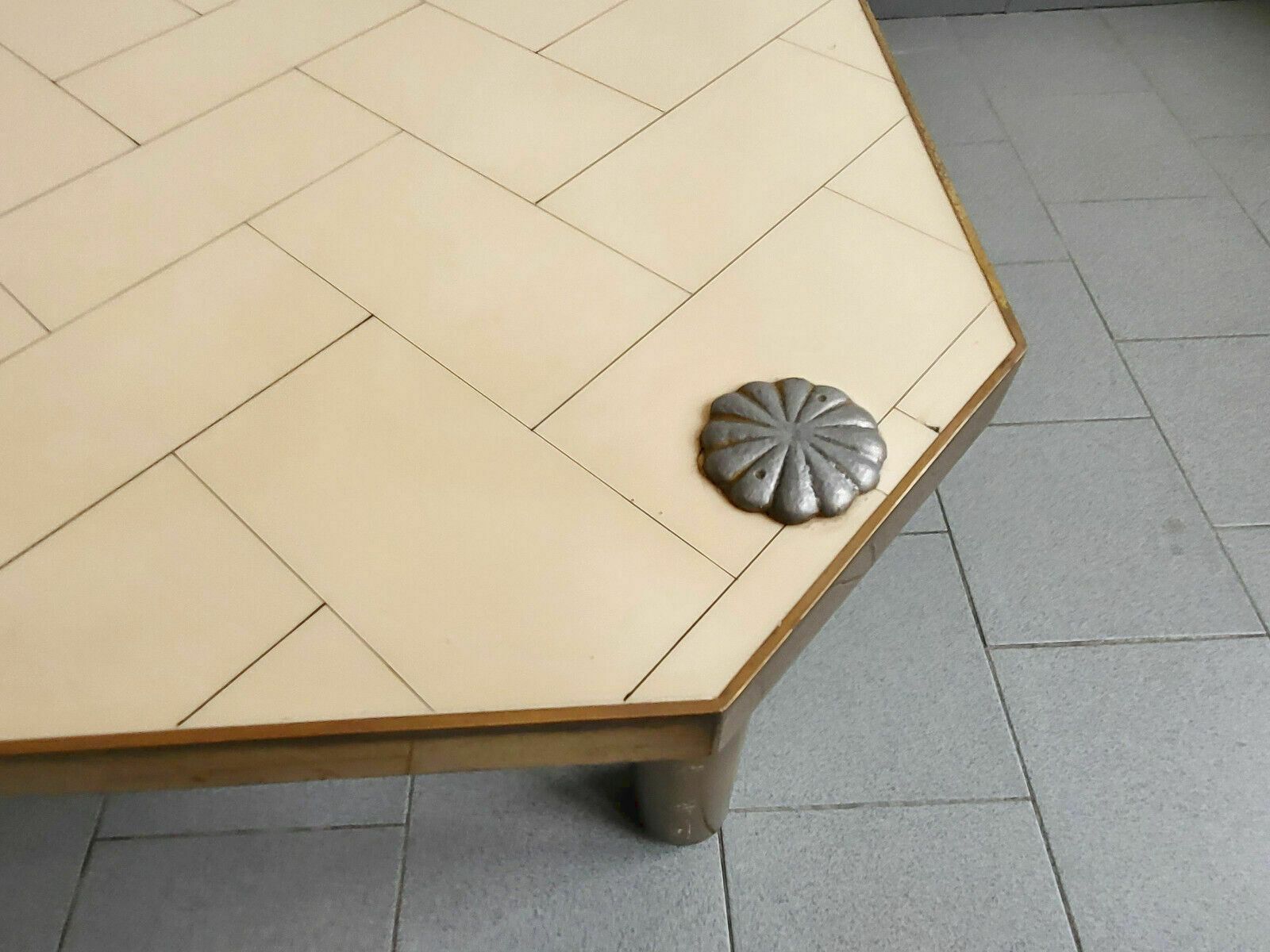 Important Vintage Italian Coffee Table 1960 In Formica Brass & Gilt Steel 60s photo 977.0