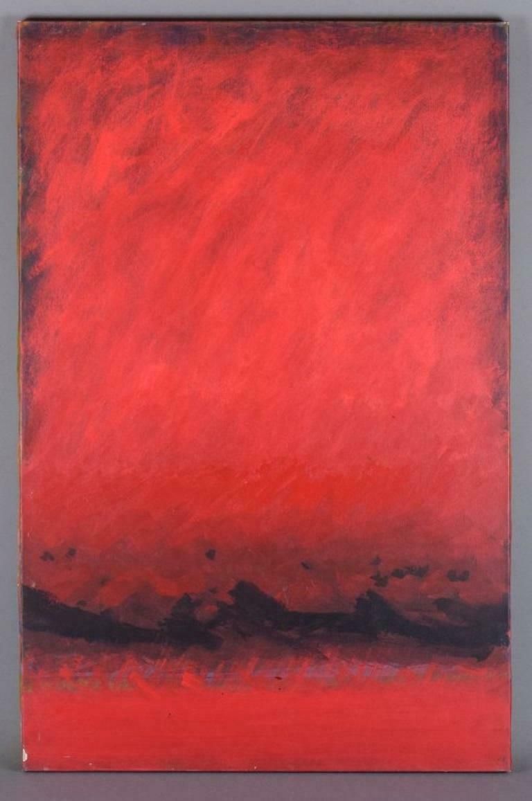Monique Beucher, French Artist. Gouache On Canvas. Abstract Composition In Red. photo furniture