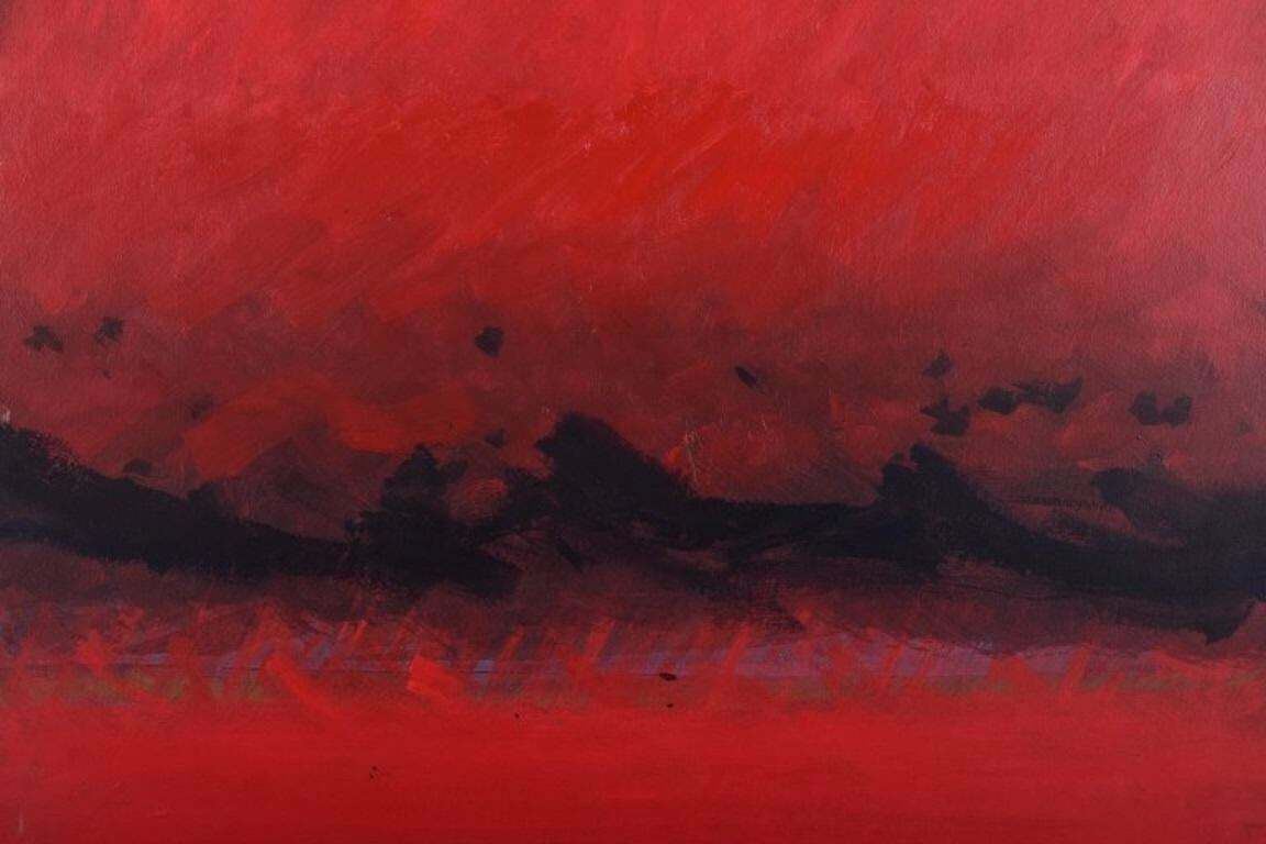 Monique Beucher, French Artist. Gouache On Canvas. Abstract Composition In Red. photo for sale