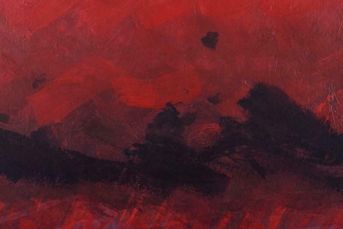 Monique Beucher, French Artist. Gouache On Canvas. Abstract Composition In Red. photo 636.0