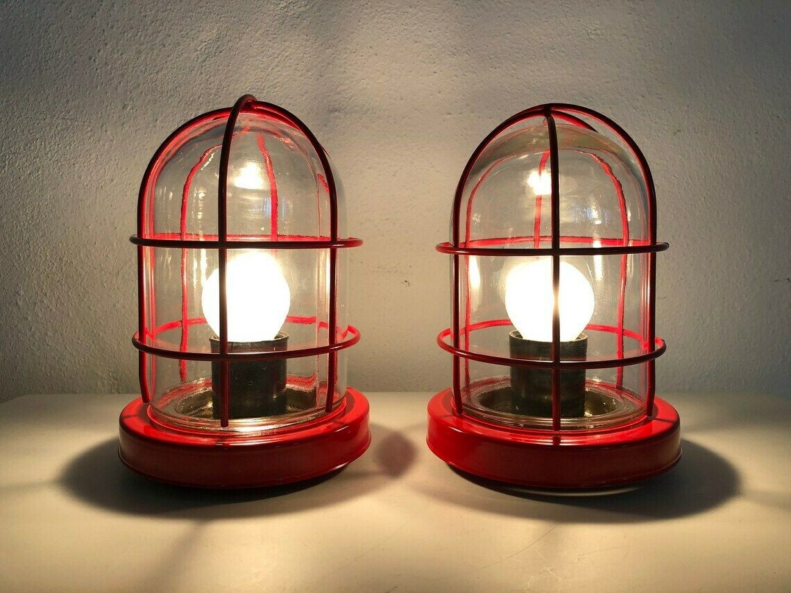 Pair Of Danish Mid Century Modern Table Or Wall Lamps In Red Painted Metal And Glass Shade   Design From Abo Randers photo Lighting