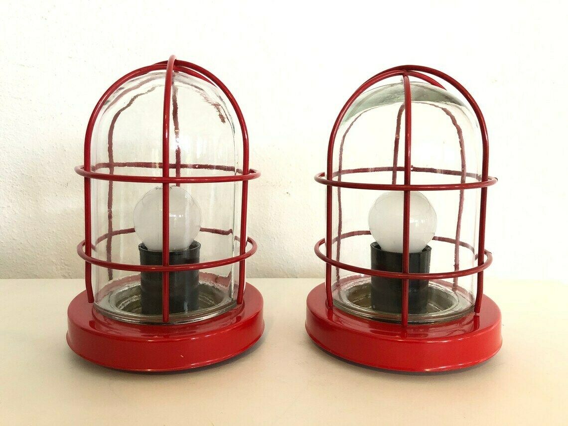 Pair Of Danish Mid Century Modern Table Or Wall Lamps In Red Painted Metal And Glass Shade   Design From Abo Randers photo 220.0