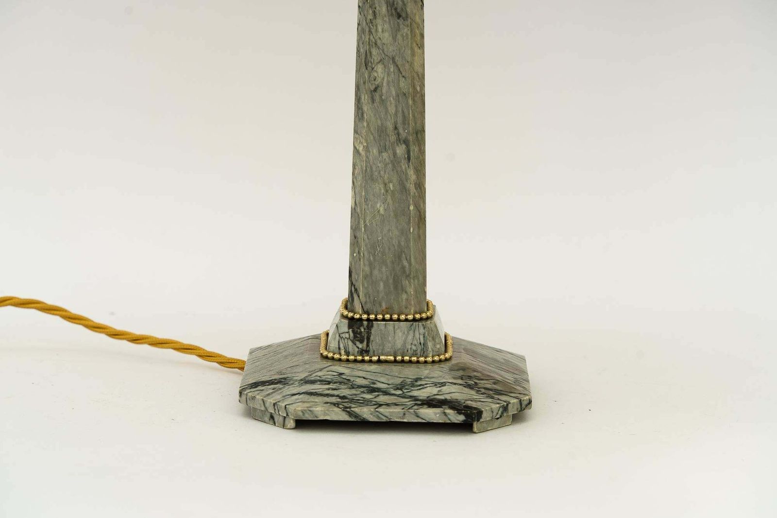 Art Deco Marble Table Lamp With Brass Parts And Fabric Shade Vienna Around 1920s photo Lighting