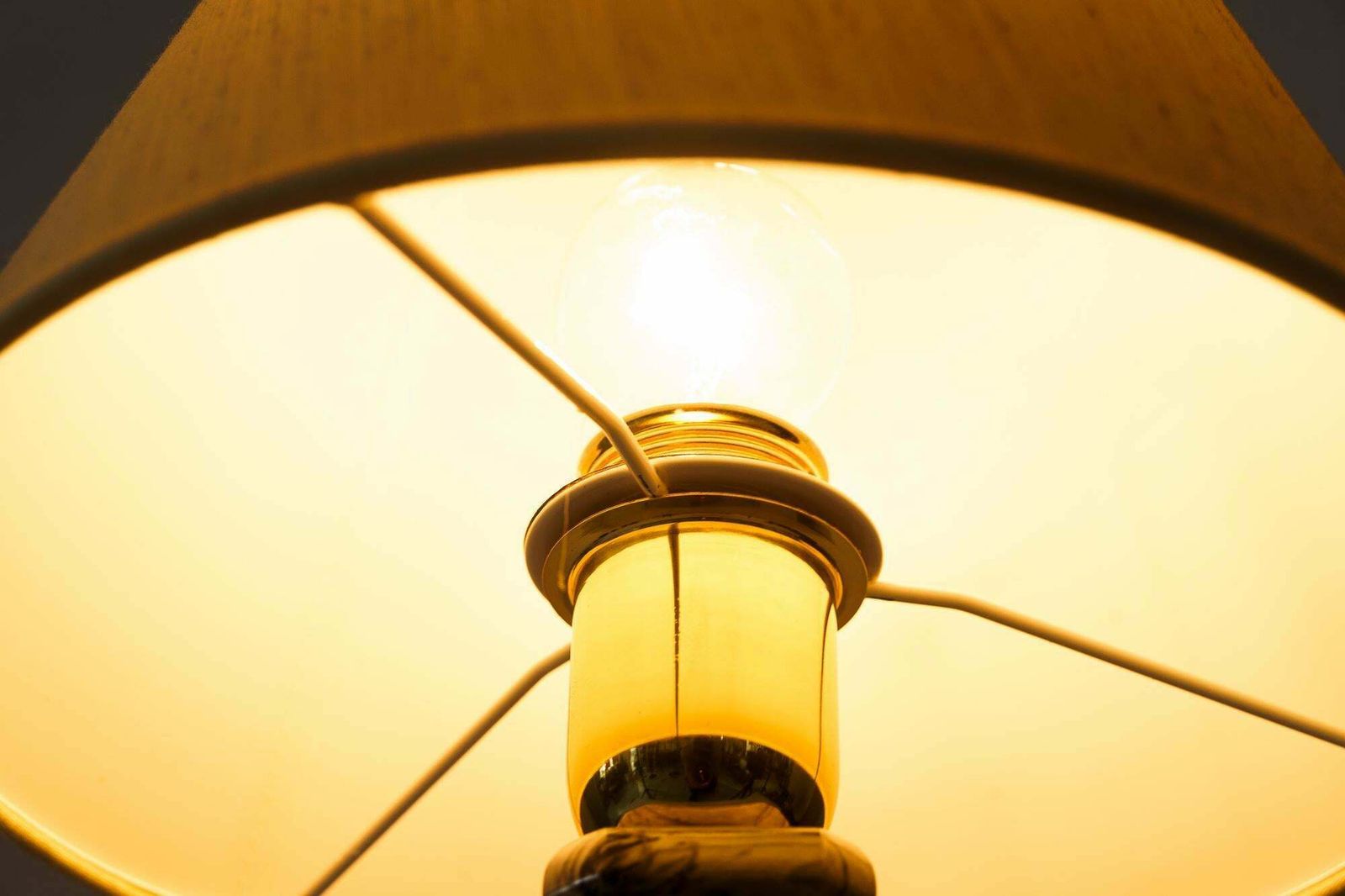 photo for sale Art Deco Marble Table Lamp With Brass Parts And Fabric Shade Vienna Around 1920s