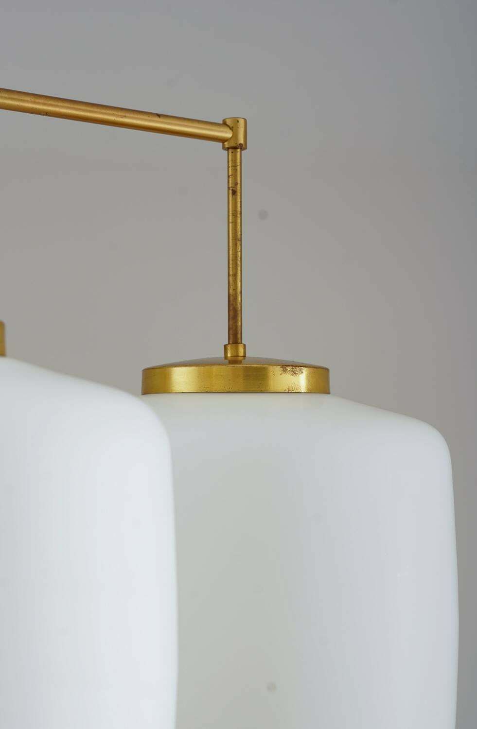 Large Chandelier In Brass And Opaline Glass By Høvik Lys, Norway photo vinterior