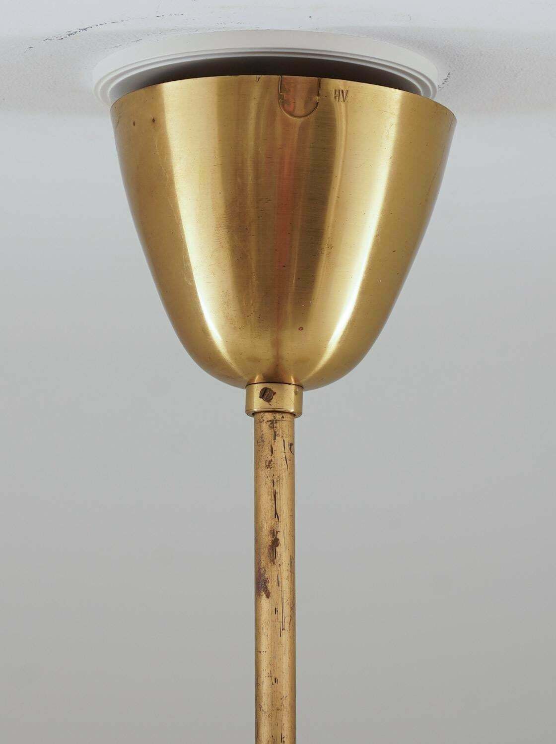 Large Chandelier In Brass And Opaline Glass By Høvik Lys, Norway photo buy