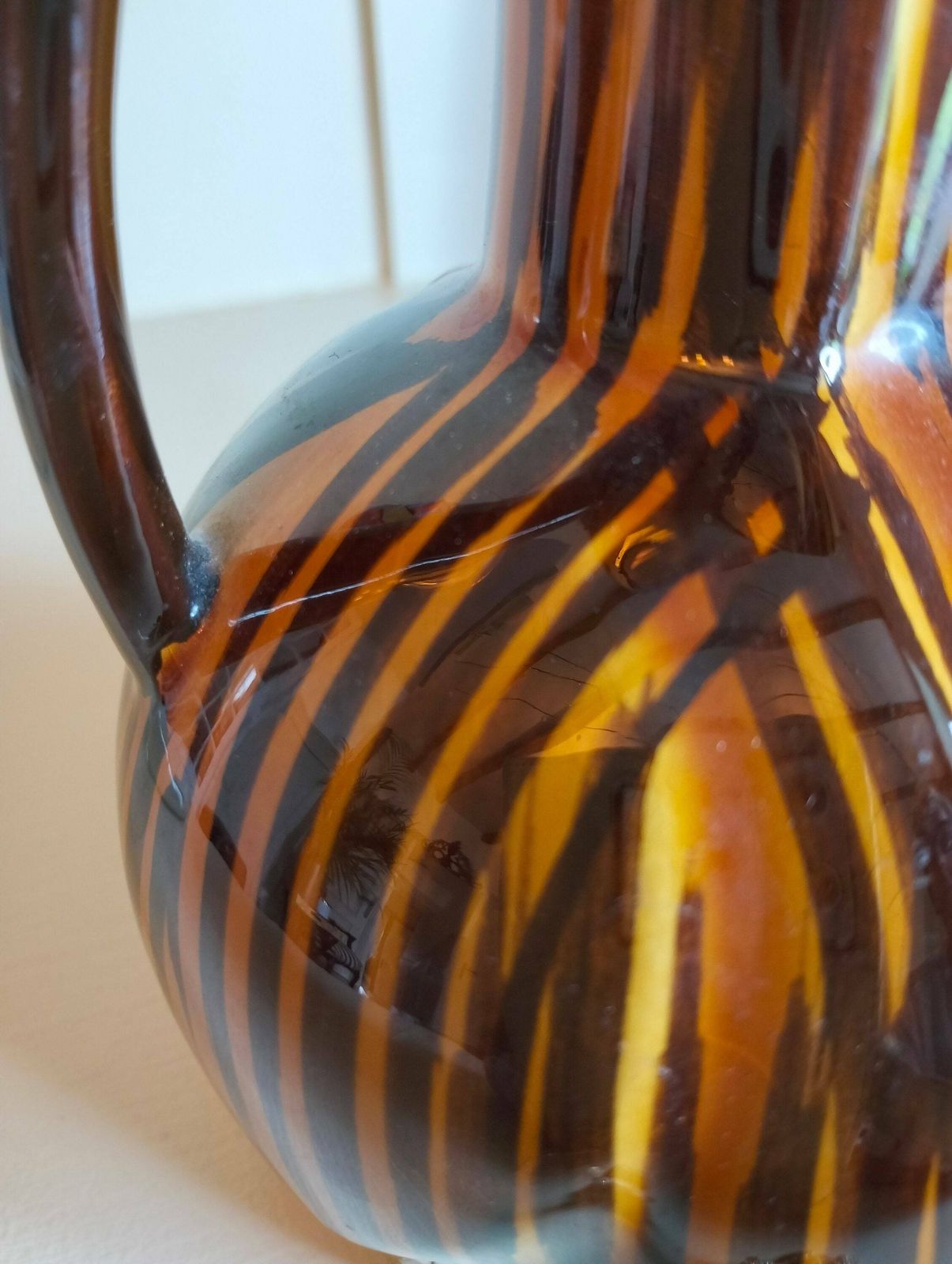 Vintage French Vase, Retro Vase, Brown Vase Domino Pattern By Sarreguemines France, Sarreguemines Domino Asymmetrical Ribbed Vase photo furniture