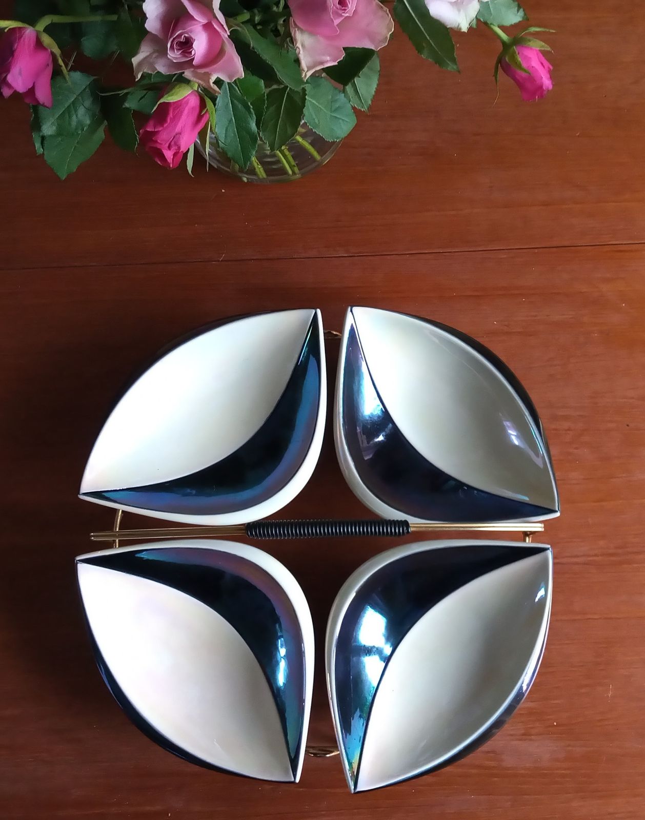 photo furniture 1960s Rare Verceram Ceramique French Iridescent Blue Black And Pearl Glazed Hors D'oeuvres Serving Tray