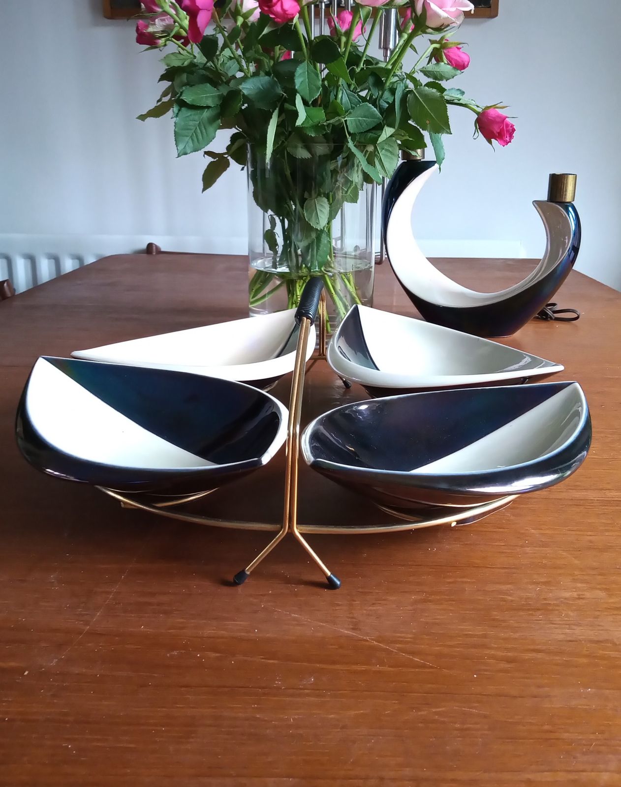 1960s Rare Verceram Ceramique French Iridescent Blue Black And Pearl Glazed Hors D'oeuvres Serving Tray photo for sale