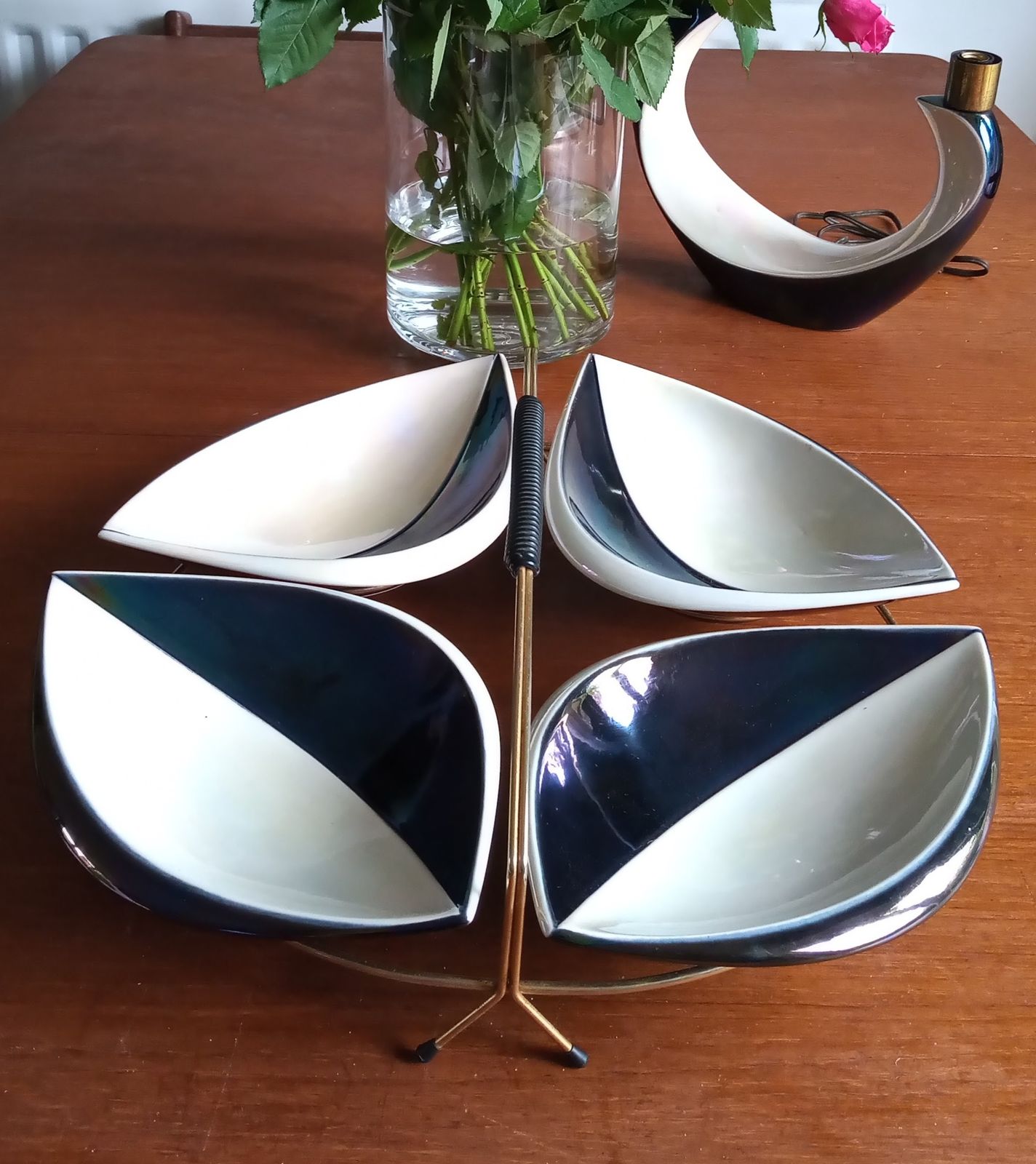 1960s Rare Verceram Ceramique French Iridescent Blue Black And Pearl Glazed Hors D'oeuvres Serving Tray photo vinterior