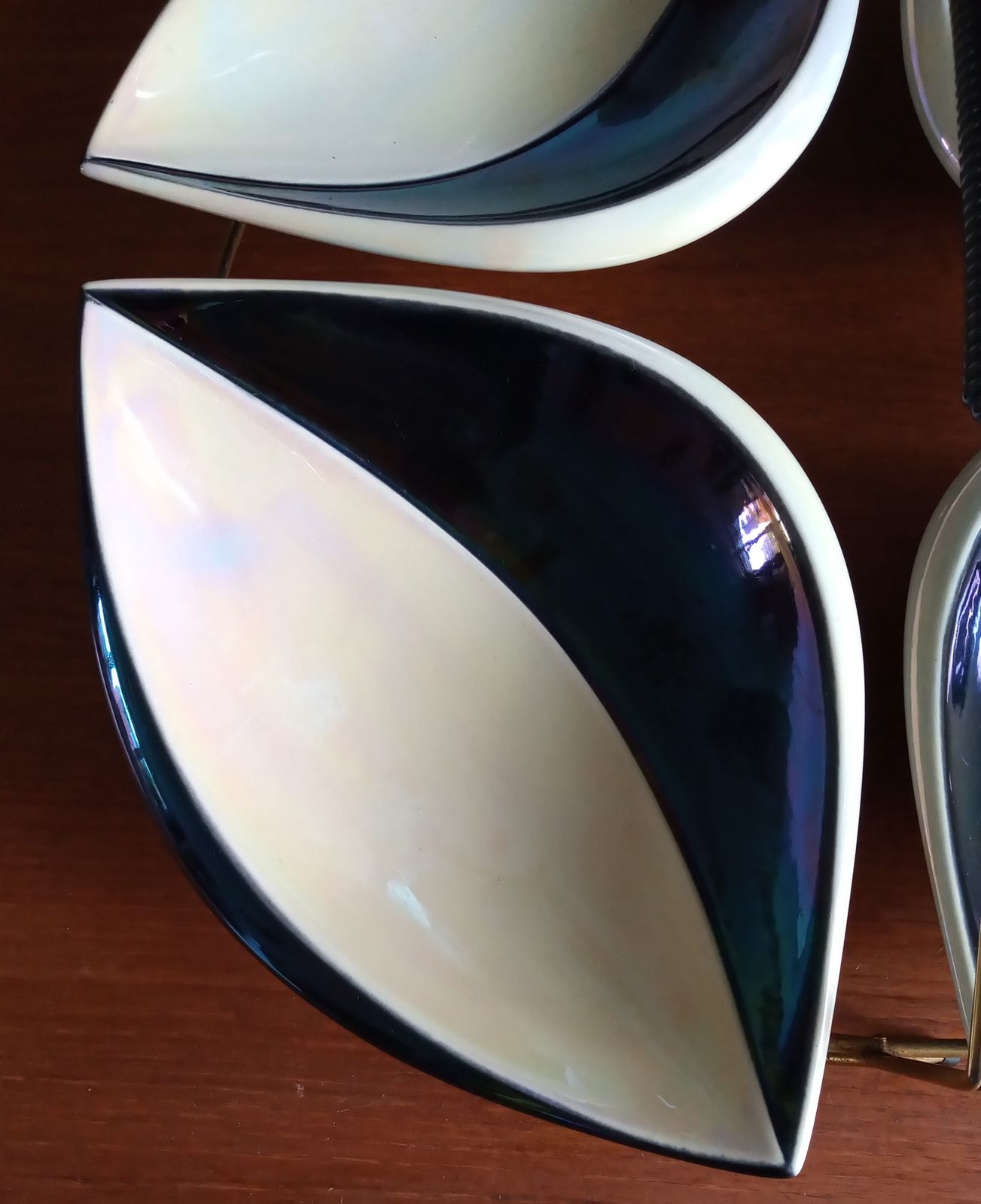 1960s Rare Verceram Ceramique French Iridescent Blue Black And Pearl Glazed Hors D'oeuvres Serving Tray photo Home Decor