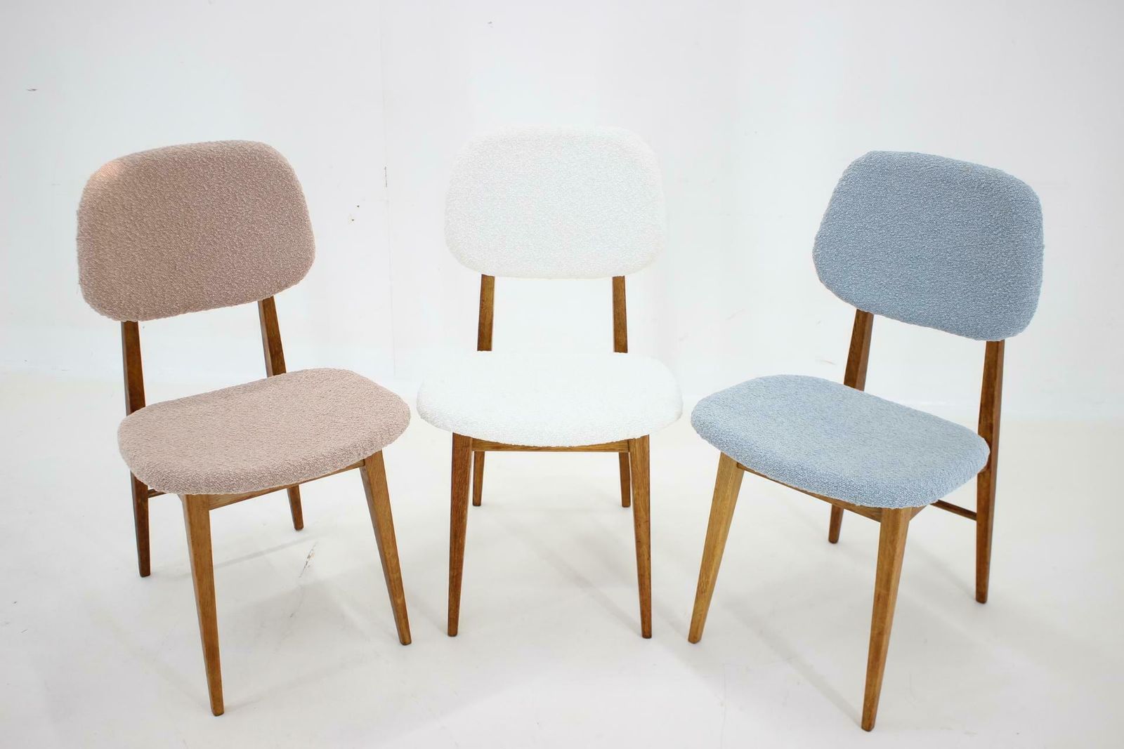 1960s Set Of Three Oak Dining Chairs In Boucle, Czechoslovakia photo furniture