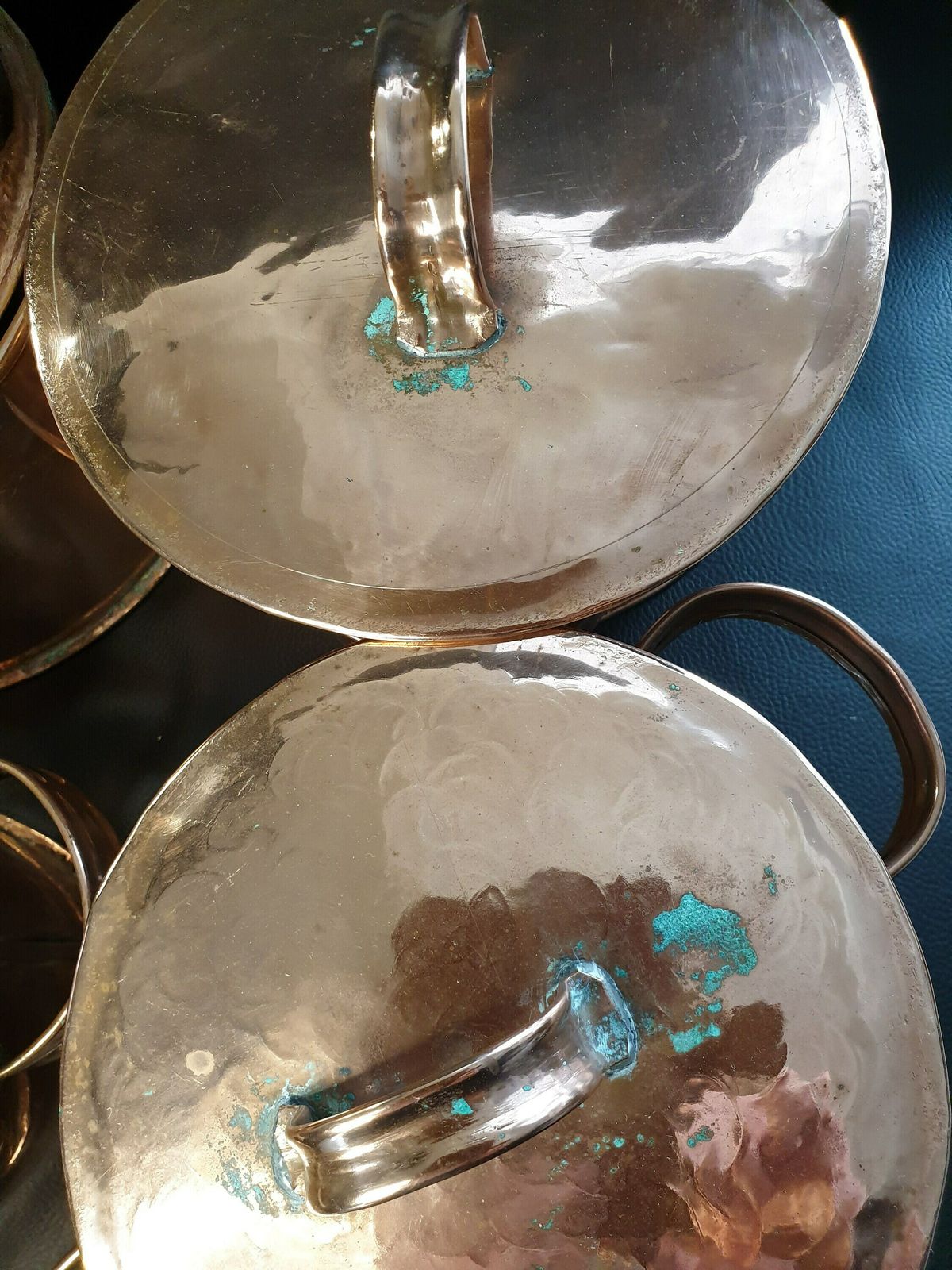 French Copper Pans, Vintage French Copper Pots, Six Solid Copper Pans With Lids, Kitchen Decor And Cookware photo Home Decor