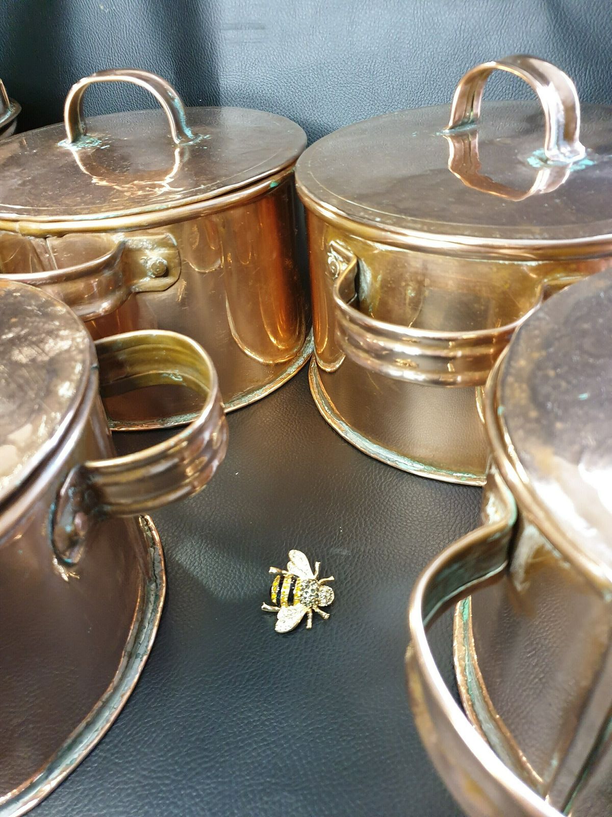 French Copper Pans, Vintage French Copper Pots, Six Solid Copper Pans With Lids, Kitchen Decor And Cookware photo 103.63749999999999