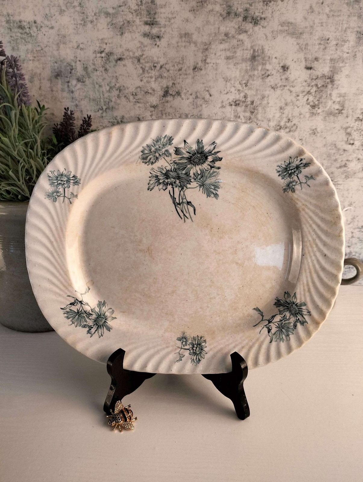 Antique Serving Platter, Vintage Dinner Platter, Antique Dutch Porcelain, Antique Dutch Ironstone Oval Platter, Chic Dinnerware