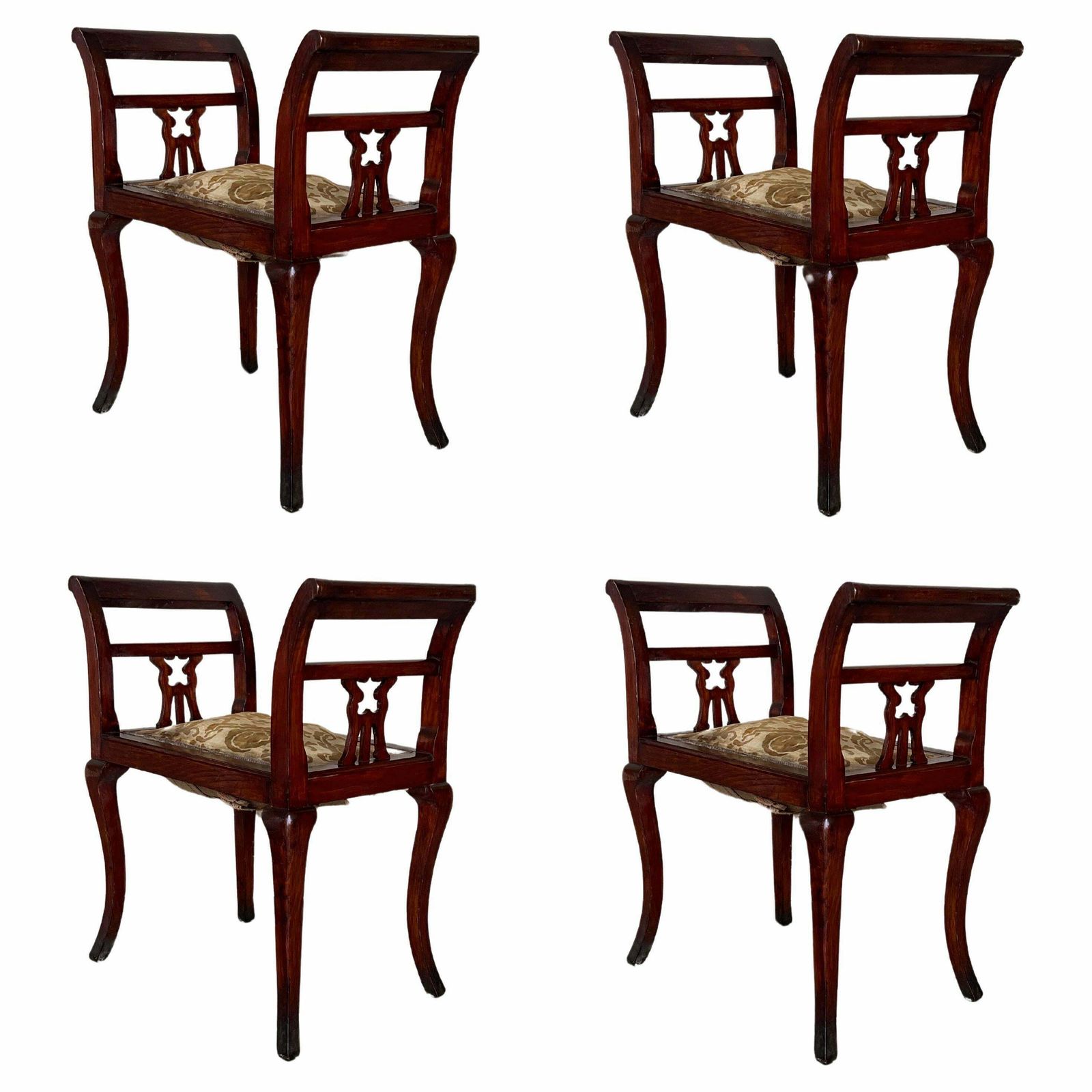 Set Of 19th Century Carved Mahogany Chippendale Window Seats / Benches