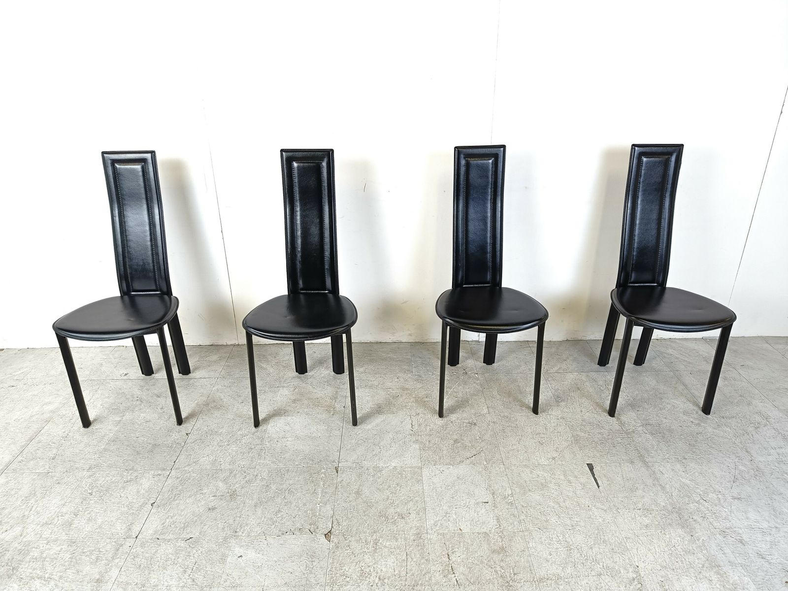 Vintage Black Leather Dining Chairs, Set Of 4, 1980s photo for sale