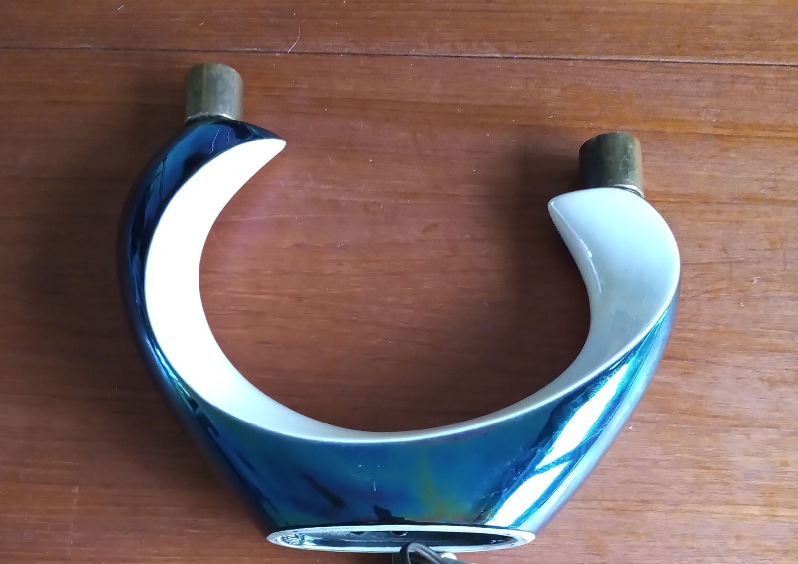 1960s Rare Verceram Ceramique French Iridescent Blue Black And Pearl Glazed Candle Table Lamp photo vintage