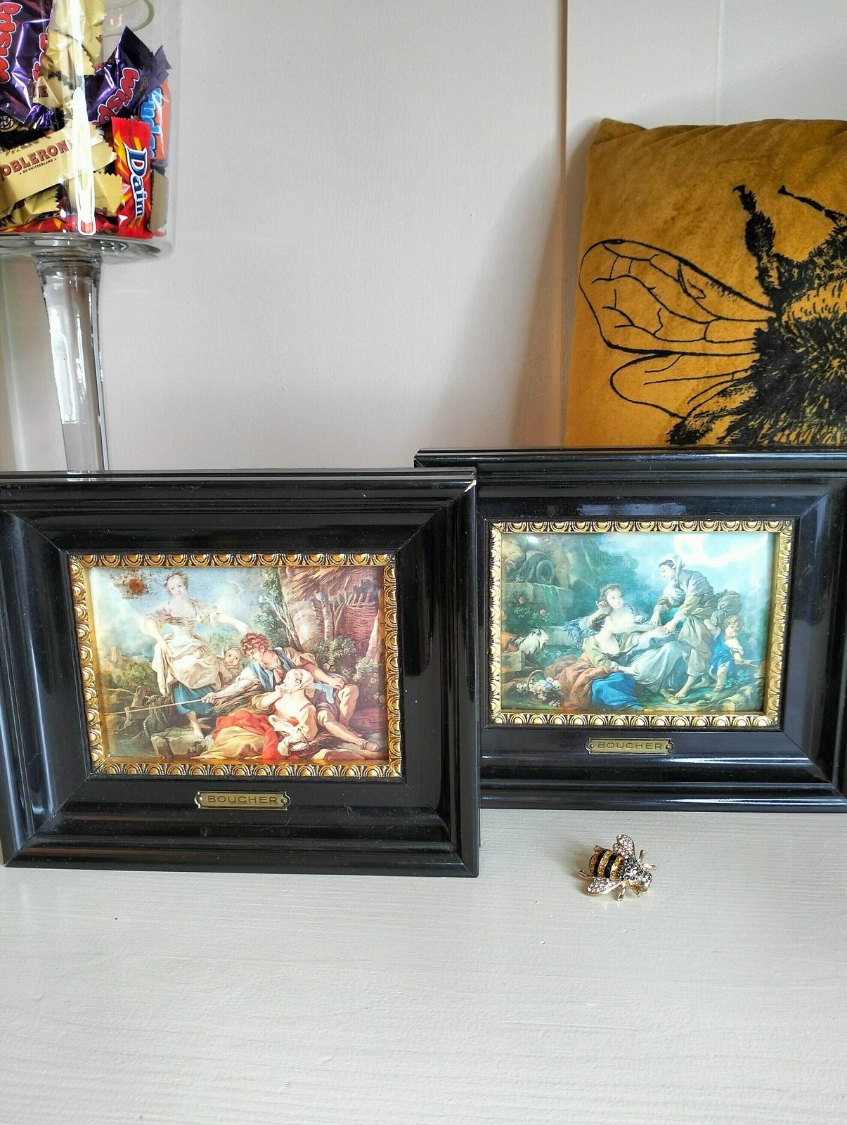Antique French Paintings, Francois Boucher Replica Paintings, Hammered Enamel Plated Helca Process photo furniture
