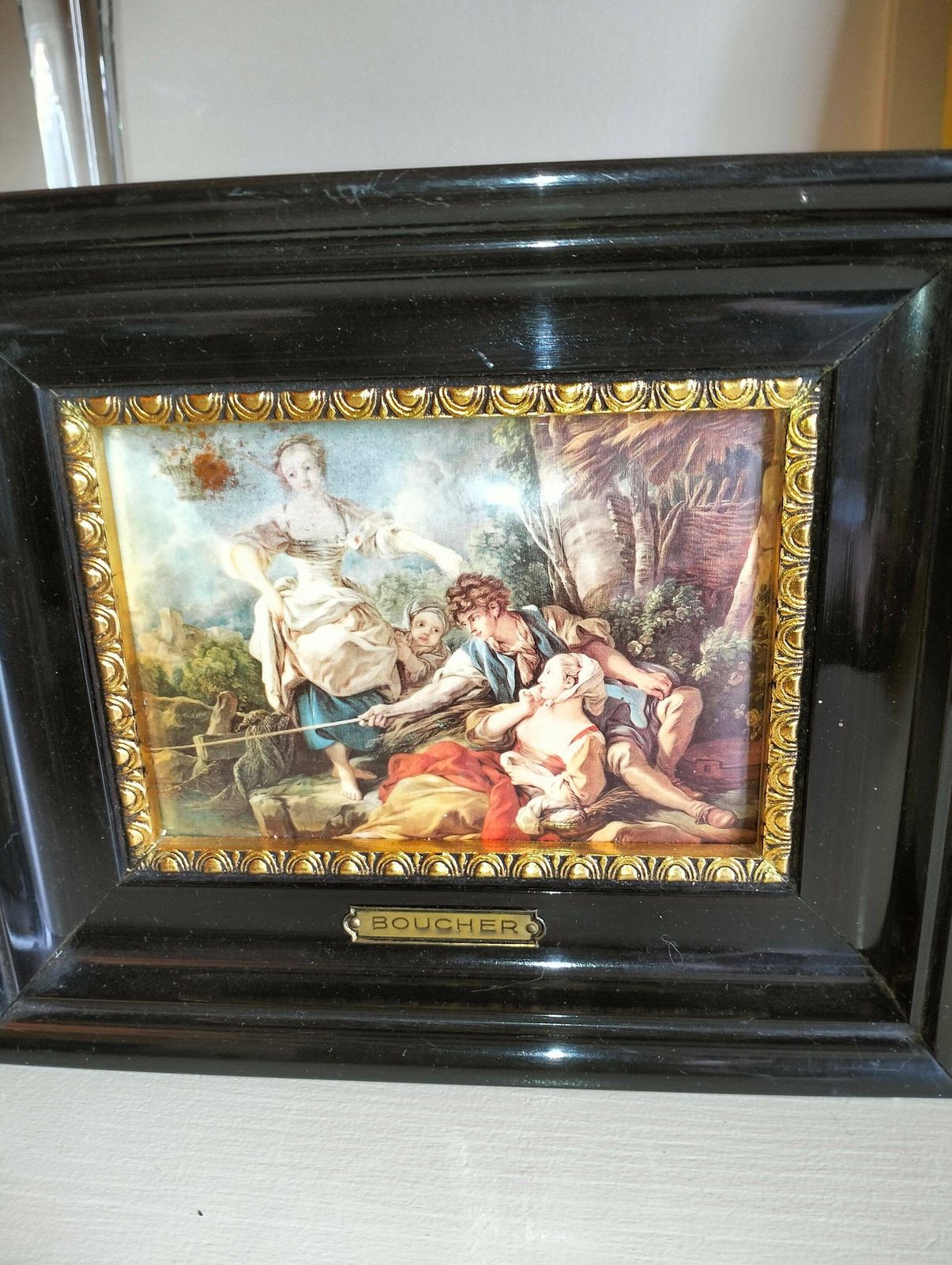 Antique French Paintings, Francois Boucher Replica Paintings, Hammered Enamel Plated Helca Process photo Art