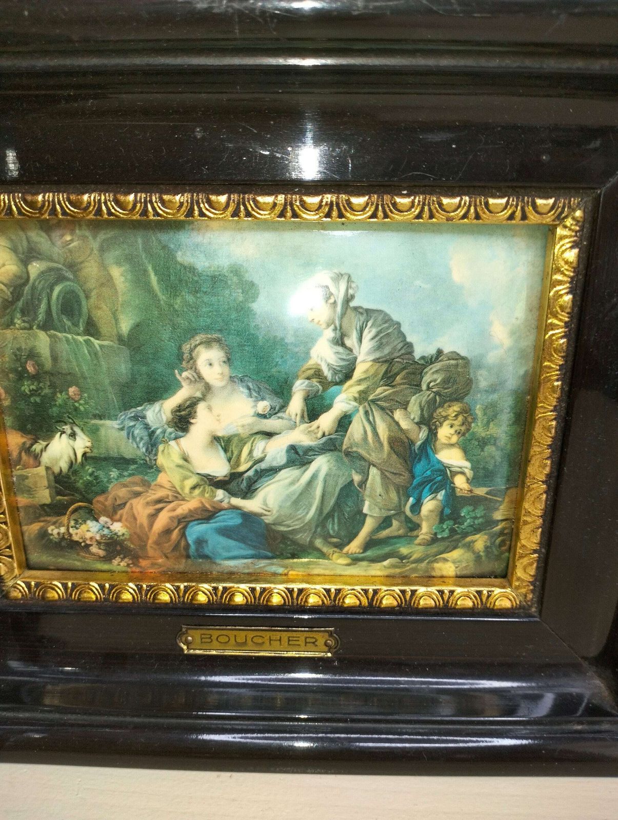 Antique French Paintings, Francois Boucher Replica Paintings, Hammered Enamel Plated Helca Process photo vintage