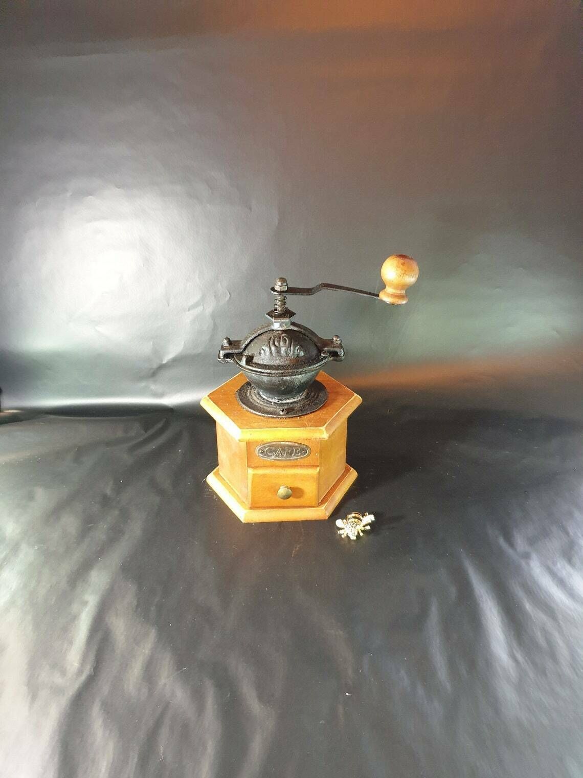 Vintage Coffee Grinder, Wood Manual Coffee Grinder, Coffee Mill, Coffee Gift, Coffee Bar Decor photo for sale