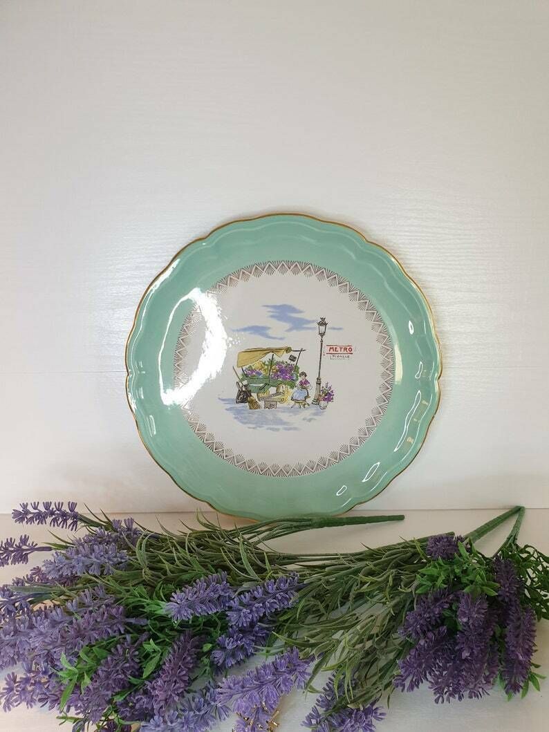 Vintage Large Serving Plate, Vintage Wall Plate, French Tea Plate, Afternoon Tea Plate photo furniture