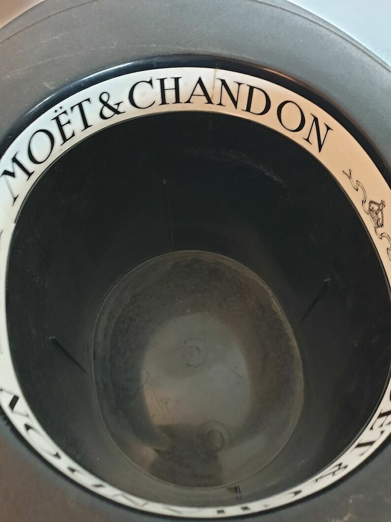 French Vintage Champagne Bucket, Moet & Chandon Top Hat Ice Bucket, Top Hat Wine Cooler, Black Ice Bucket, Alcohol Advertising Barware photo vinterior