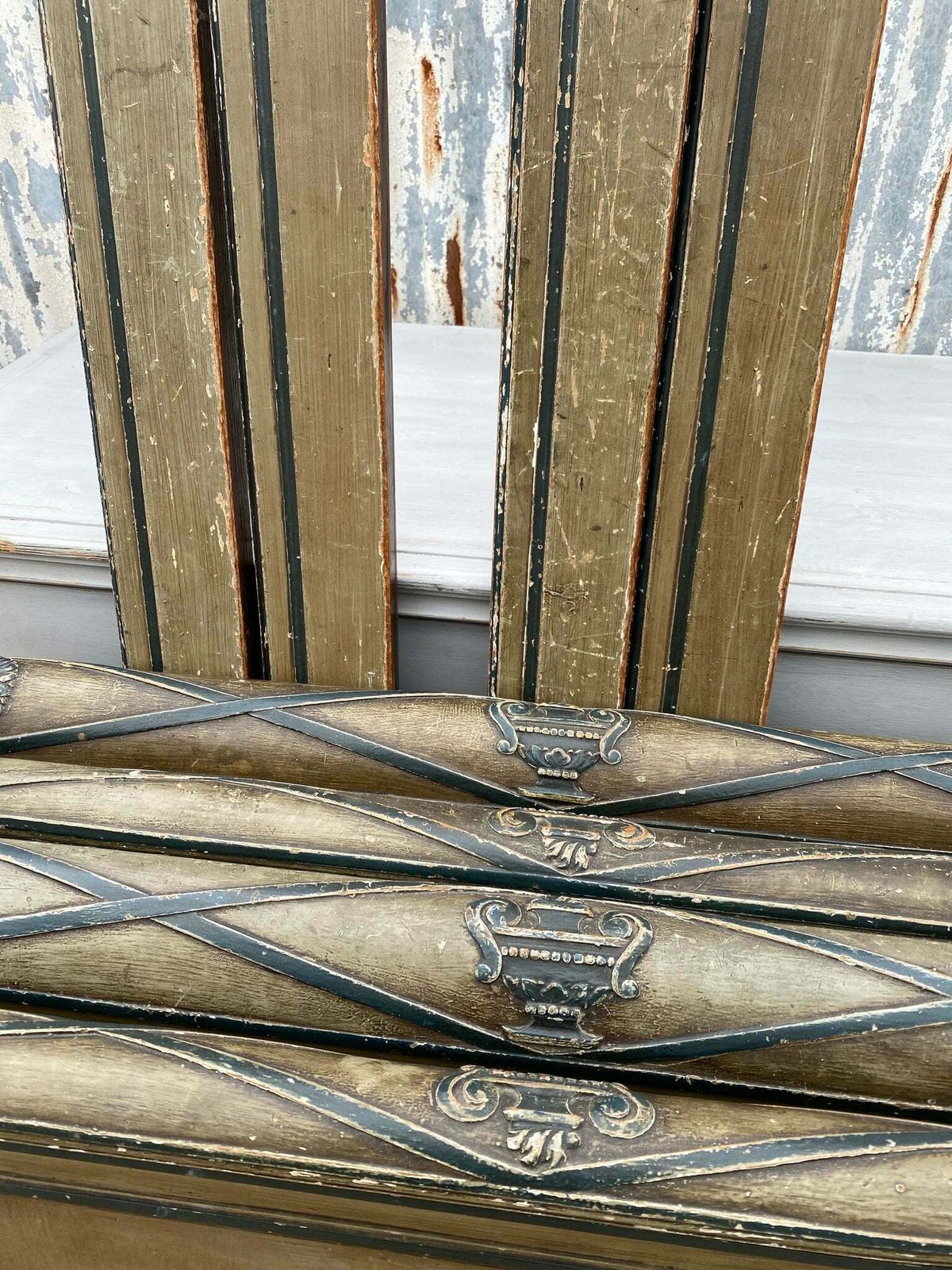 Pair Of Antique French Château Single Bed Frames With Extraordinary Original Paint Finish photo Furniture