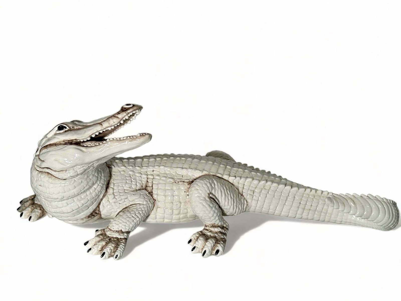 Fabulous Antique Midcentury Italian Majolica Decorative Ceramic Glazed Crocodile Circa 1960 photo buy