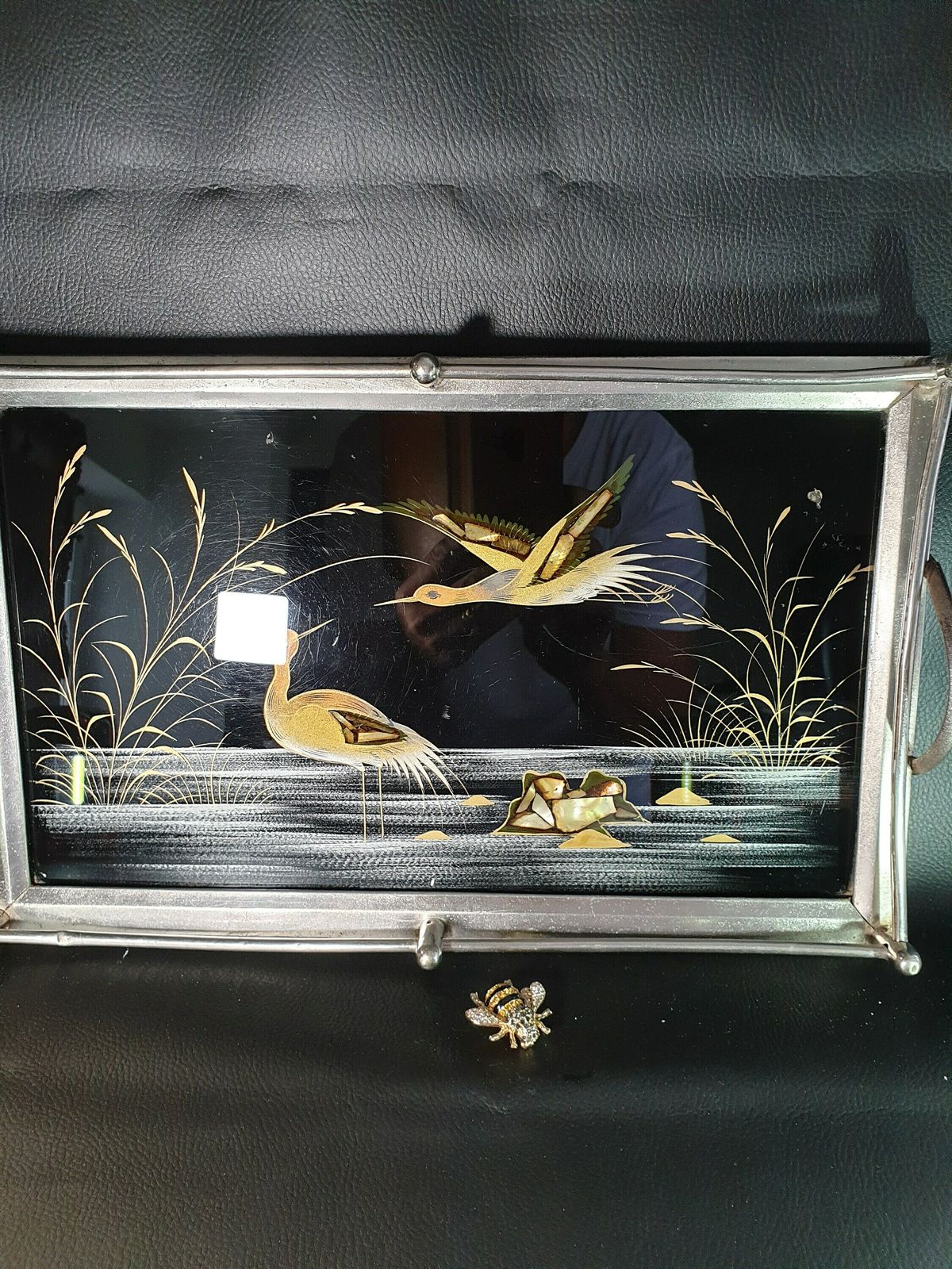 Vintage Serving Tray, Inspired Dressing Table Candle Display, Drinks Tray, Distressed Silver Tray, Japanese Mother Of Pearl Inlay