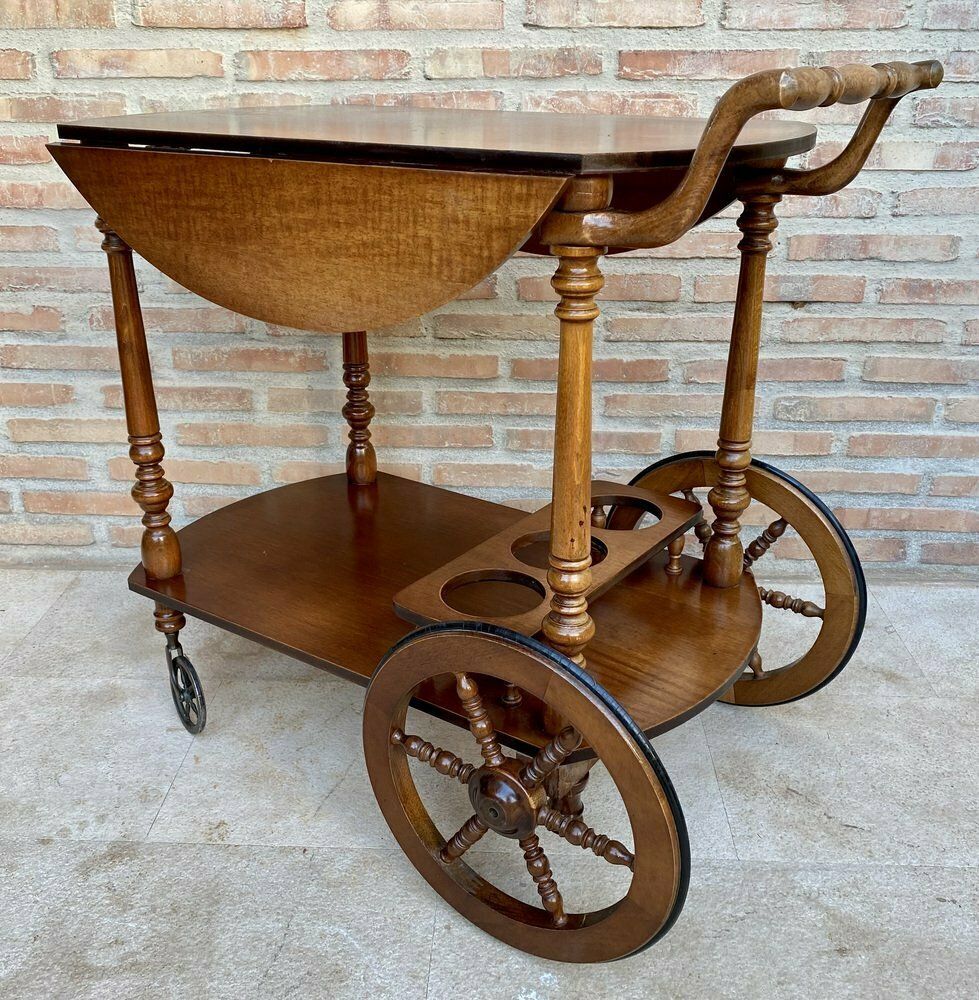 Mid Century French Wooden Bar Cart Trolley, 1950s