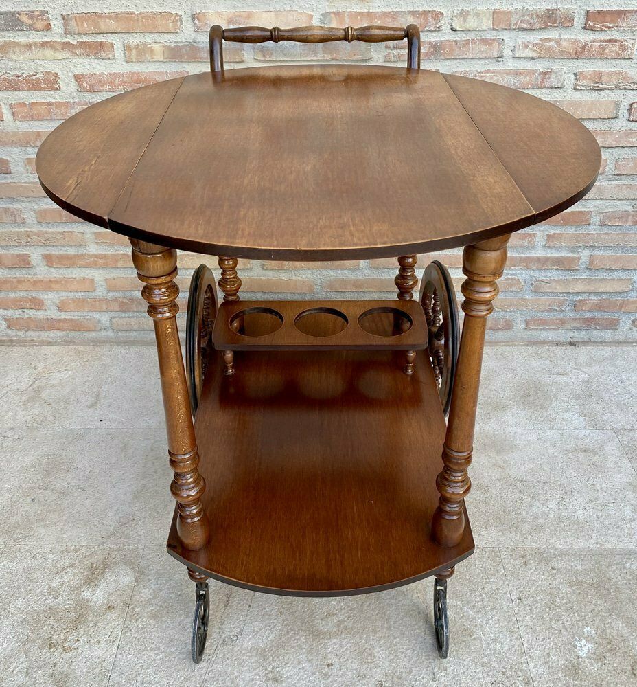 Furniture Mid Century French Wooden Bar Cart Trolley, 1950s photo
