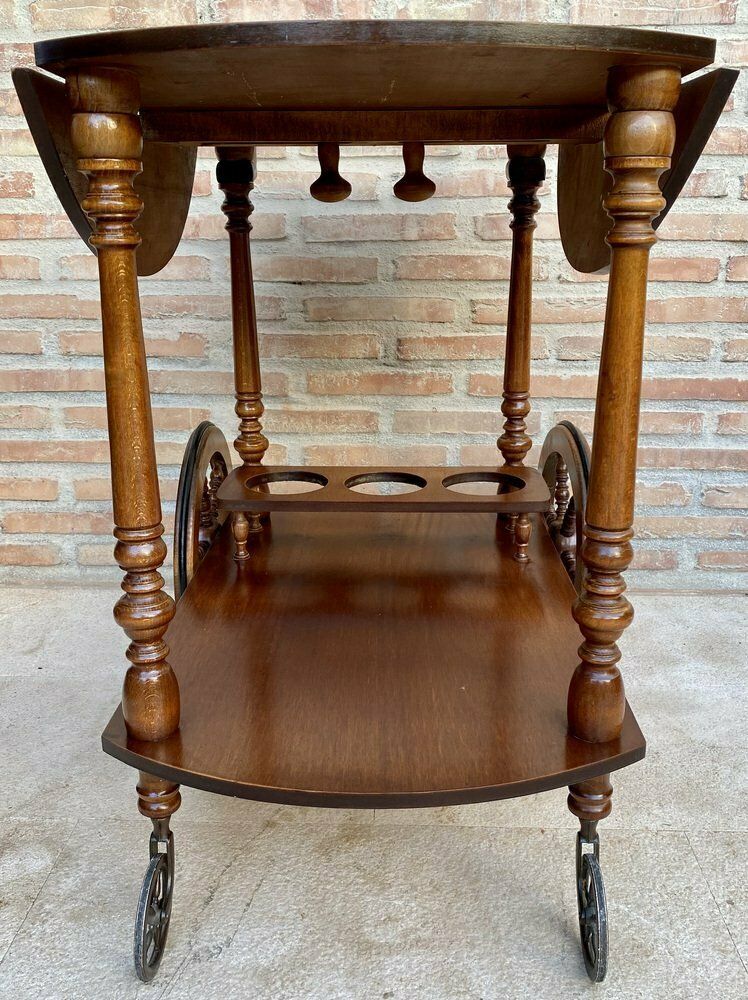photo vinterior Mid Century French Wooden Bar Cart Trolley, 1950s