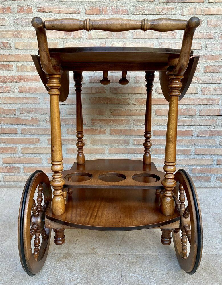 photo buy Mid Century French Wooden Bar Cart Trolley, 1950s